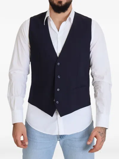 Dolce & Gabbana Wool Stretch Tailored Waistcoat Formal Vest In Blue