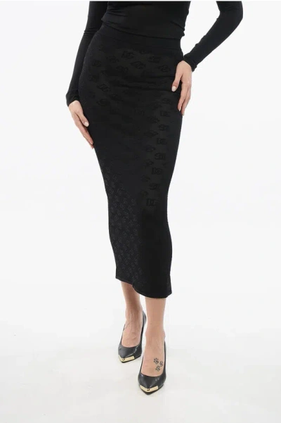 Dolce & Gabbana Stretchy Pencil Skirt With Monogram In Black