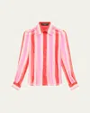 Dolce & Gabbana Stripe Button Down Chiffon Blouse In Red And Pink Stripe