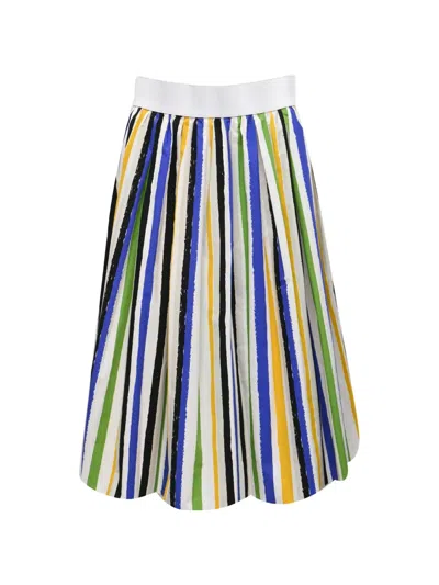 Pre-owned Dolce & Gabbana Stripe-pattern Midi Skirt In White