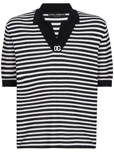 Dolce & Gabbana Silk Polo-shirt With Logo Embroidery For Men In Black