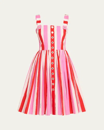 Dolce & Gabbana Stripe Poplin Sleeveless Dress In Red And Pink Stripe