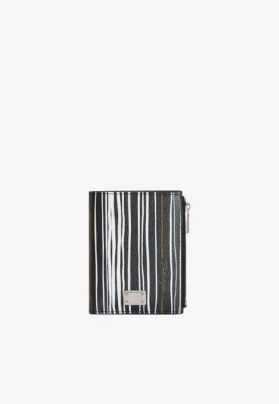 Dolce & Gabbana Stripe Print Wallet In Calfskin In Multicolor