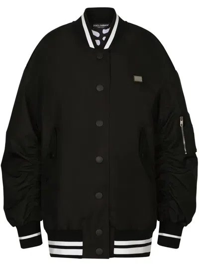 Dolce & Gabbana Long Sleeve Leather Jacket In Black