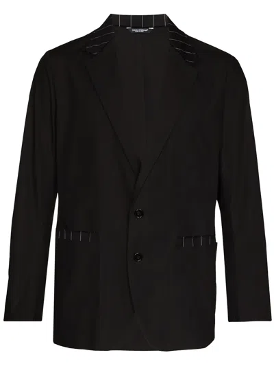 Dolce & Gabbana Stripe-trim Single-breasted Blazer In N0000 Nero