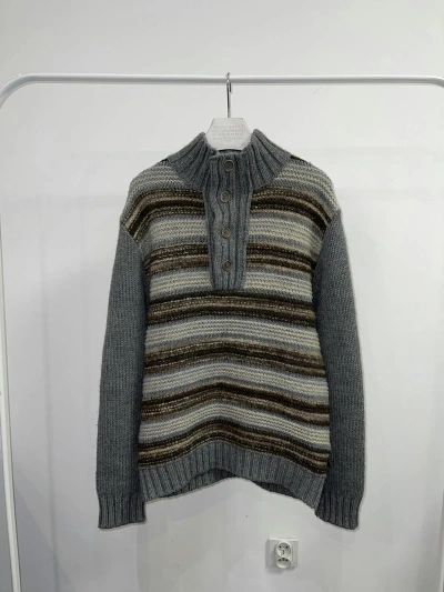 Pre-owned Dolce & Gabbana Striped Alpaca Wool Handknit Sweater In Grey