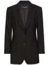 Dolce & Gabbana Vertical Striped Wool Suit With Buttoned Hems