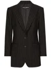Dolce & Gabbana Vertical Striped Wool Suit With Buttoned Hems In Black