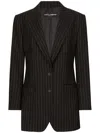 Dolce & Gabbana Vertical Striped Wool Suit With Buttoned Hems In Black