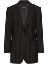 Dolce & Gabbana Vertical Striped Wool Suit With Buttoned Hems In Black