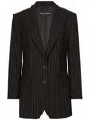 Dolce & Gabbana Vertical Striped Wool Suit With Buttoned Hems In Black