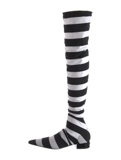 Pre-owned Dolce & Gabbana Striped Boots In Black/white
