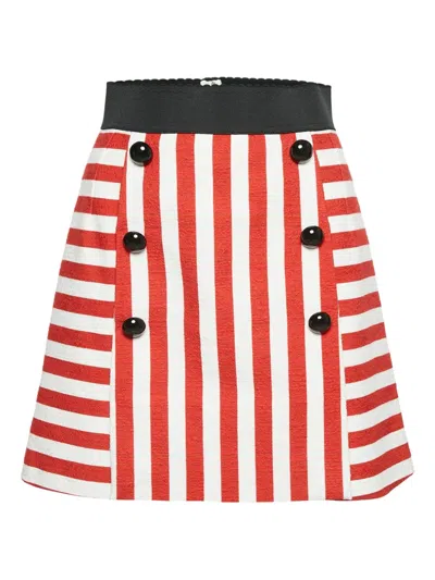 Pre-owned Dolce & Gabbana Striped Button Skirt In Red