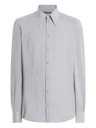 Dolce & Gabbana Light Grae Silk Crepe De Chine Martini Shirt In Gray