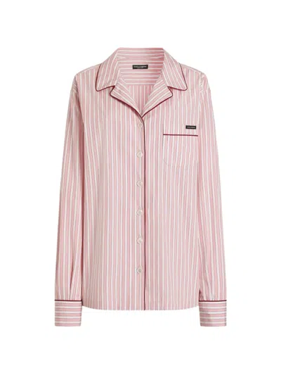 Dolce & Gabbana Striped Shirt Striped Shirt With Classic Collar In Pink Cotton For Women In White