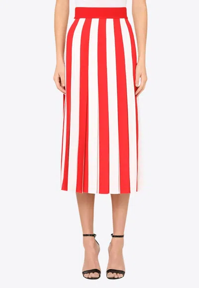 Dolce & Gabbana Striped Cady Midi Skirt In Red