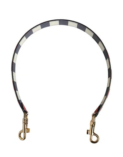 Dolce & Gabbana Striped Calf Leather Shoulder Strap In Black