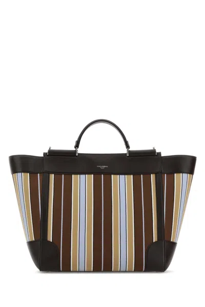 Dolce & Gabbana Striped Canvas Top Handle Bag In Black