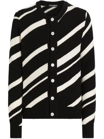 Dolce & Gabbana Intarsia-knit Cardigan In ブラック