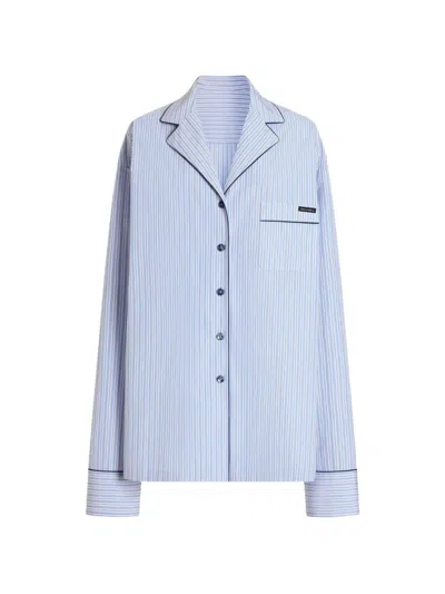 Dolce & Gabbana Vanity Long Sleeve Shirt Contrast Piping In Blue
