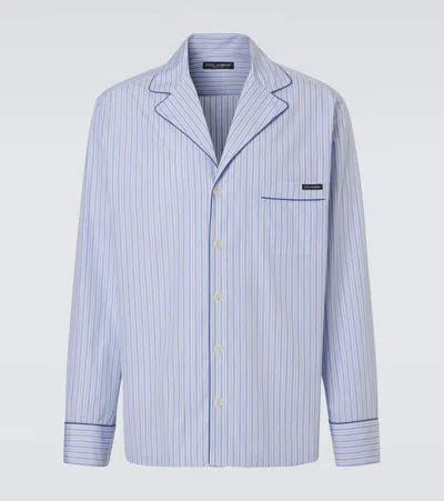 Dolce & Gabbana Striped Cotton And Silk Poplin Pajama Shirt In Blue
