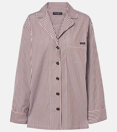 Dolce & Gabbana Striped Cotton And Silk Shirt In Brown