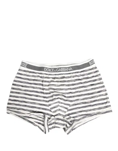 Dolce & Gabbana Striped Cotton Boxer Shorts In Gray