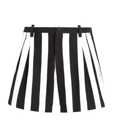 Dolce & Gabbana Striped Cotton Jacquard Shorts In Black