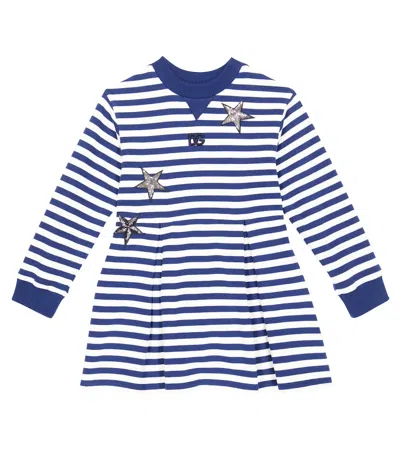 Dolce & Gabbana Kids' Striped Cotton Jersey Dress In Blue