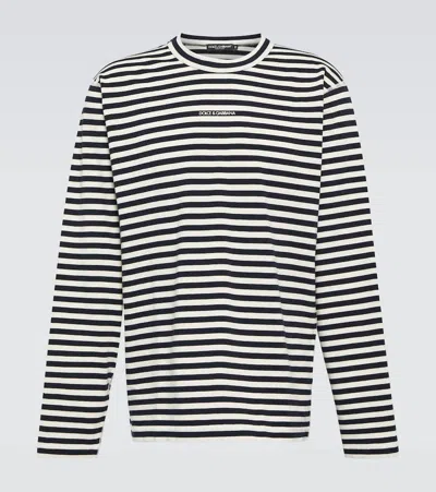 Dolce & Gabbana Striped Cotton T-shirt In Blue