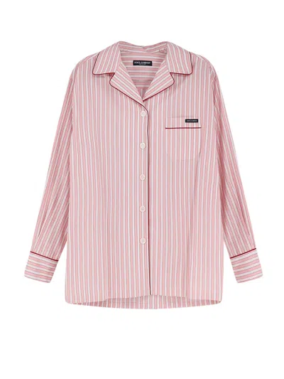 Dolce & Gabbana Striped Cotton Pajama Shirt In Pink