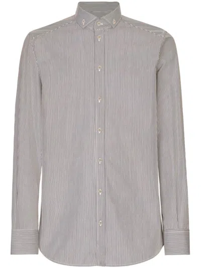 Dolce & Gabbana Gray Linen Long Sleeves Formal Gold Shirt