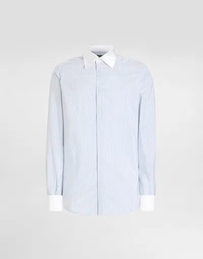 Dolce & Gabbana Striped Cotton Shirt In Blue