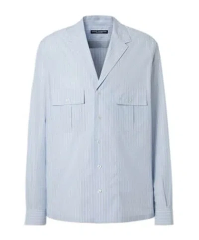 Dolce & Gabbana Striped Cotton Shirt In Blue