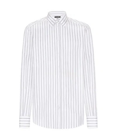 DOLCE & GABBANA DOLCE  GABBANA STRIPED CURVED HEM SHIRT