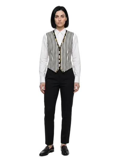 Dolce & Gabbana Striped Cotton Silk Blend Waistcoat In Bicolor