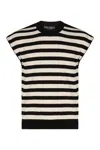Dolce & Gabbana Black And White Sleeveless Top With Round Neck And All-over Strpied Motif In Multi