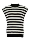 Dolce & Gabbana Black And White Sleeveless Top With Round Neck And All-over Strpied Motif In Black