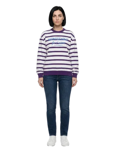 Dolce & Gabbana Striped Cotton Sweatshirt In Purple