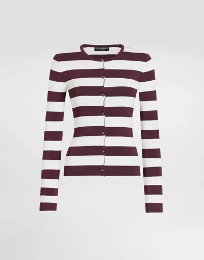 Dolce & Gabbana Striped Crew-neck Viscose Cardigan In Multicolor