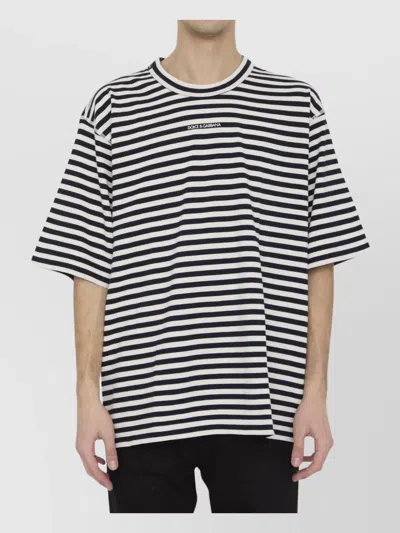 Dolce & Gabbana Striped Crewneck Relaxed Fit Short-sleeved T-shirt In Black