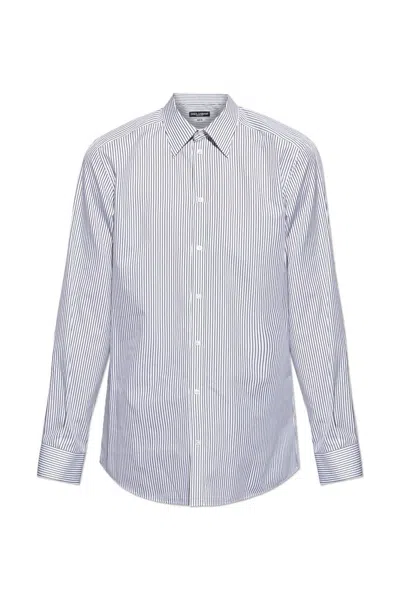 Dolce & Gabbana Striped Curved Hem Shirt In White