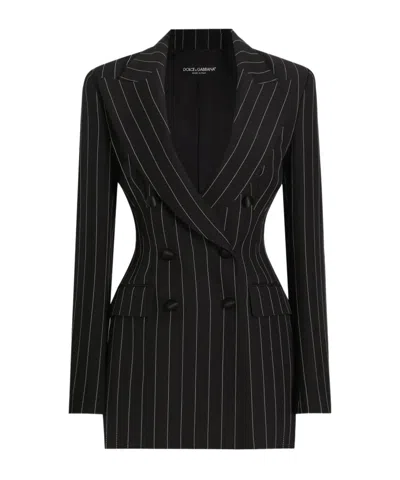 Dolce & Gabbana Striped Double-breasted Blazer In Black