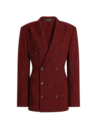 Dolce & Gabbana Sartorial Pajama Striped Doubel-breasted Blazer Jacket In Brown