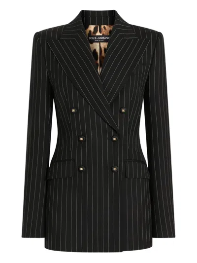 Dolce & Gabbana Striped Double-breasted Jacket In Black