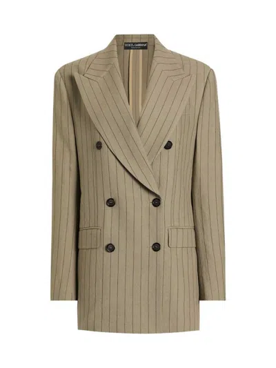 Dolce & Gabbana Striped Double-breasted Jacket In Brown