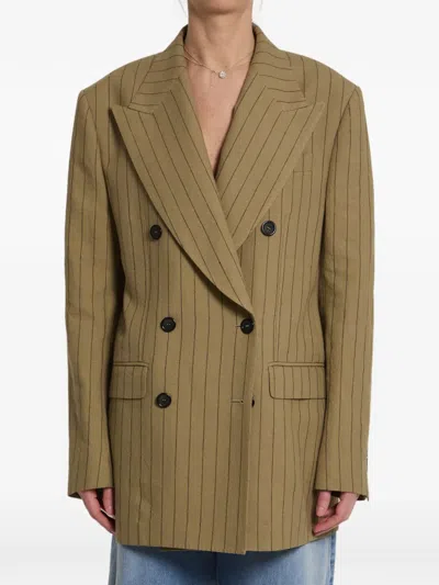 Dolce & Gabbana Double Breasted Linen Jacket Peak Lapels In Green