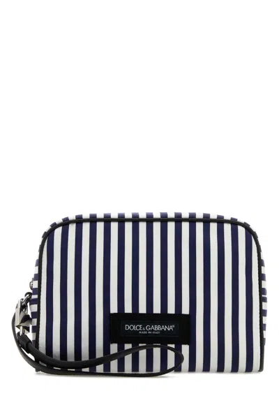 Dolce & Gabbana Striped Fabric Clutch In Navy