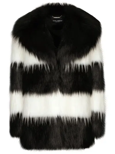 Dolce & Gabbana Striped Faux-fur Coat In マルチカラー
