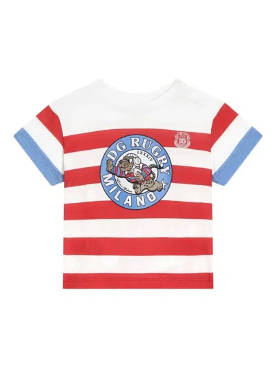 Dolce & Gabbana Babies' Striped Graphic-print T-shirt In Gray